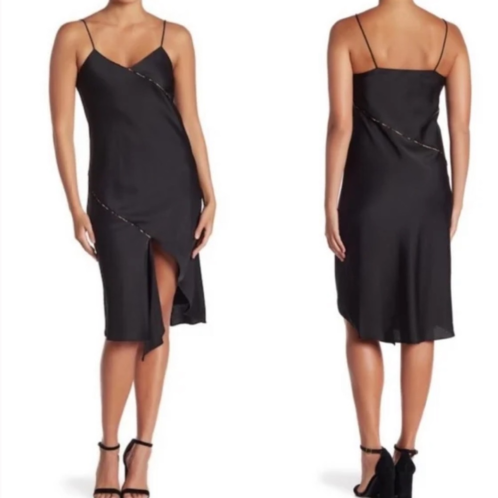 Sam Edelman Black with Leopard Print Trim Slip Dress Sz 10 - Picture 2 of 15